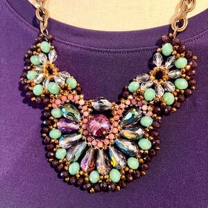 Leslie Danzis Purple Green Pink Gold Beaded Statement Necklace Adjustable